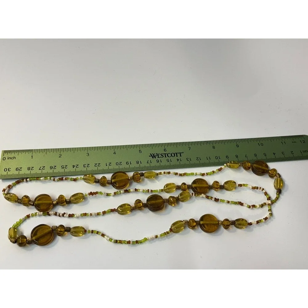 Necklace Amber Color Art Glass Beads Long for Layering‎ Boho